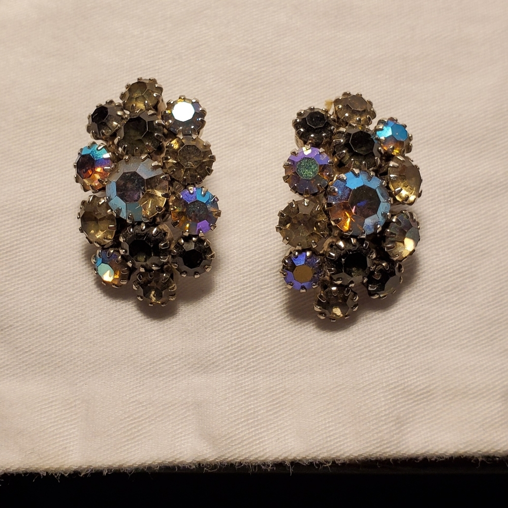 Vintage Aurora Burealis clip on earrings